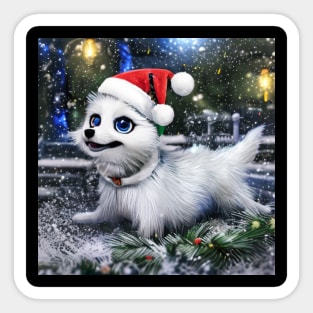 White christmas dog with hat Sticker